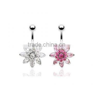 Belly Button Piercing Stone Piercing Flower Pink