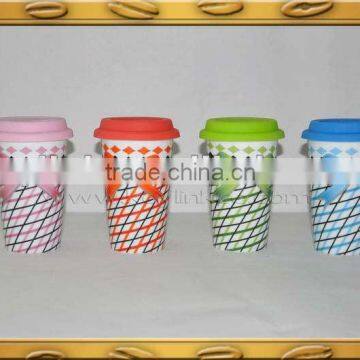 decal printing double wall mug with silicon cover