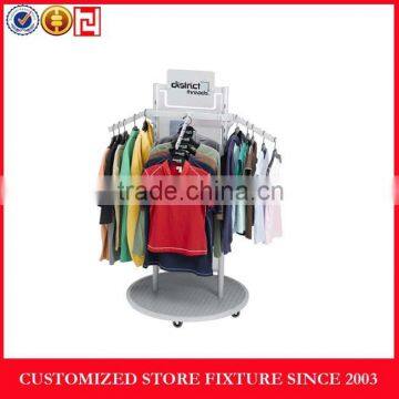 4 way metal clothing hanging display rack with hanging rail for retail