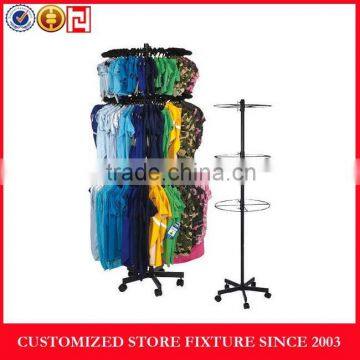 New designed metal clothing hanging display rack with wheels for shop