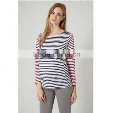 Contrast stripe long sleeve wholesale maternity clothes