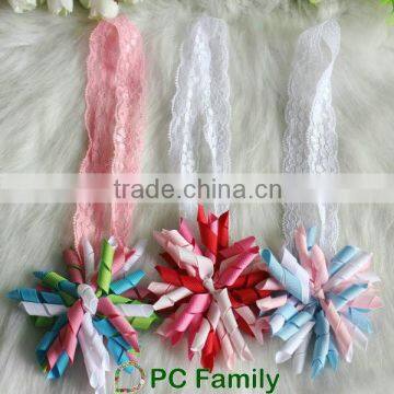 Fashion baby lace headband with curly hair bow