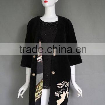 Hot Sale Embroidery Medium Sleeve Women Long Overcoat Shearing Sheep Fur Coat Parka With Real Lamb Fur Supplier's Choice photo-6