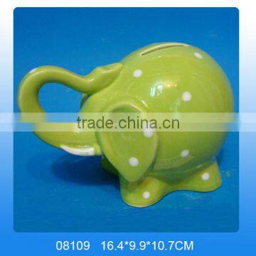 Wholesale green cute elephant piggy bank,elephant money box,elephant coin bank