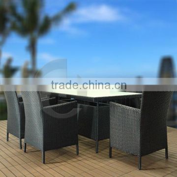 Modern All-weather Patio Glass Top Table/ 6 Seats Wicker Garden Dining Set