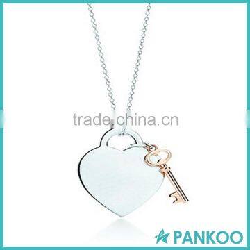 Hot Sell 2016 Sterling Silver Jewelry 925 Silver Heart Necklace High Polished Tag Jewelry