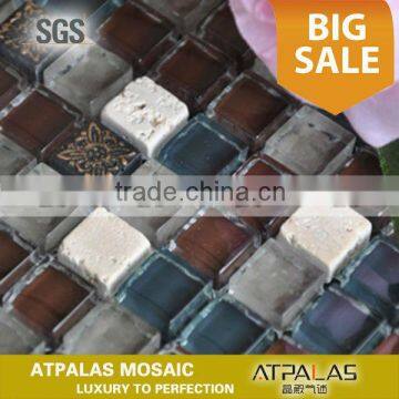 Stone Glass Mosaic tiles- blue and brown glass tile mix stone with resin tile, stone glass mosaic tiles ESSZGS088