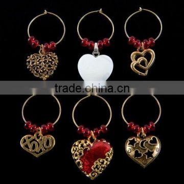 Unique heart shape photo eching wine charms