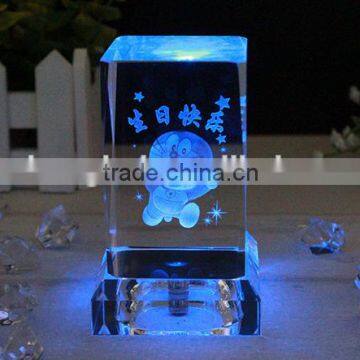 3d Laser Engraved Crystal Doraemon Cube With LED Light Base ,3d Laser Crystal Cube Doraemon photo-2