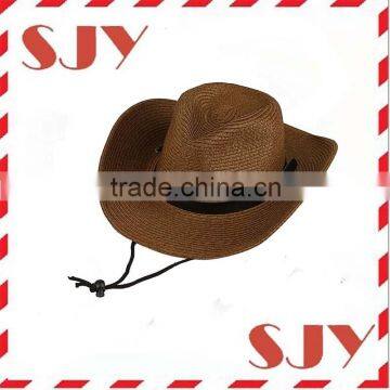 Wholesale Cheap Adjustable Chin Strap Large Brim Straw Cowboy Hat