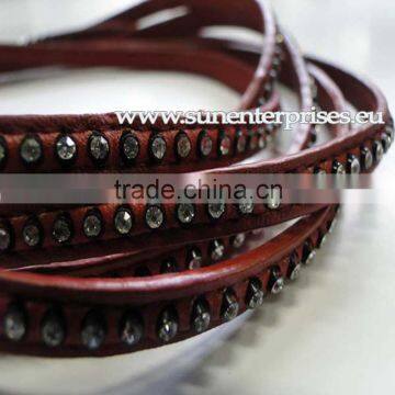 Flat leather with Studs -High Quality Eco Crystal Leather - 7mm - Maroon