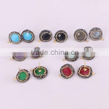 Natural Assorted Stone Stud Earrings Pave Crystal Druzy Jewelry