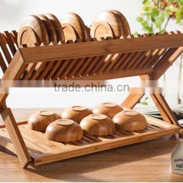 Two Layers Bamboo Dish Rack, Foldable, Compact Fold Size Dish Rack photo-4
