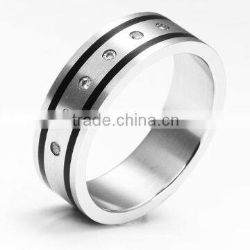 Men's Titanium Ring Wedding Band Diamond Simulated black enamel ring