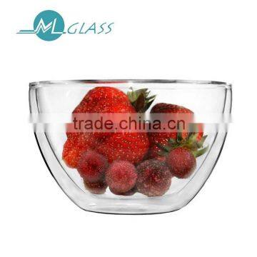 wholesale double wall glass bowl 600ml handmade high borosilicate glassware N6014