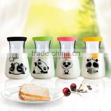 New product high borosilicate glass milk bottle glass pudding jar handmade glassware OEM 400ml