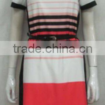 PRETTY STEPS knee length O neck short sleeves simple assorted colors stripe summer dresses for women