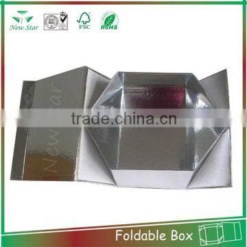 custom foldable shopping box,silver foil peper wrapped foldable box