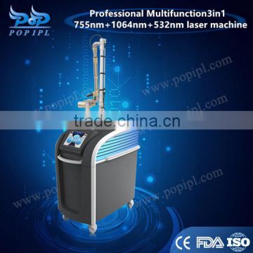 Professional Multifunction 755nm Alexandrite Laser and long pulsed laser 1064nm new 3 in1 machine from POPIPL 755+1064+532