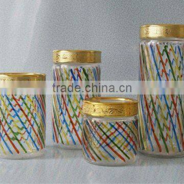 4ocs round colored hand drawing glass canister set