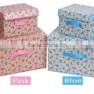 Little Floral Printed Non Woven Fabric Storage Box Case 2 in 1 Set of 2