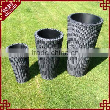 3-PC cylindrical shape stackable plastic wicker outdoor garden pots large