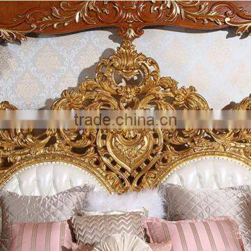 Royal Place Gold Leaf Finished Full Solid Wood Carving Bed, Arabic Golden Style Bedroom Furniture(MOQ=1 SET) photo-3