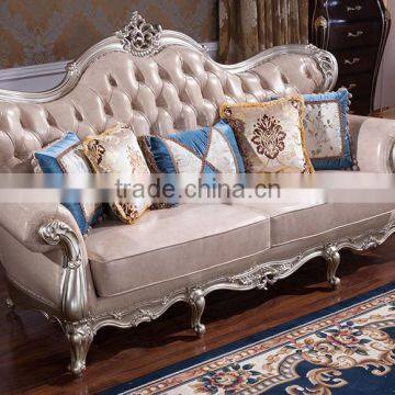 Classic European Style Living Room Solid Wood Magnolia Flower Hand Carving Genuine Leather Sofa Set photo-4