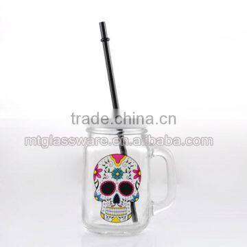 16oz Halloween White Smile Skull Decal Glass Mason Jar Drinking Water Glass Cup photo-5
