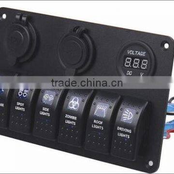 Automotive Car Marine 6 Rocker Switch & 3 Socket Aluminum Panel 174497