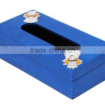 Wooden Hand Painted Decorative Tissue Paper Holder Hinged Cover Box photo-3