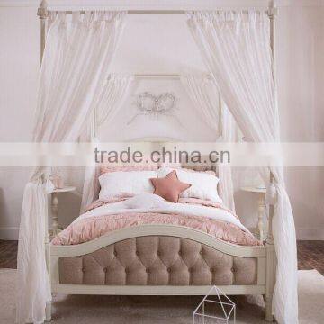 Princess Wonderland Luxury European Style Solid Wood Tufted Bed With Pure White Poster and Canopy BF11-02274e photo-2
