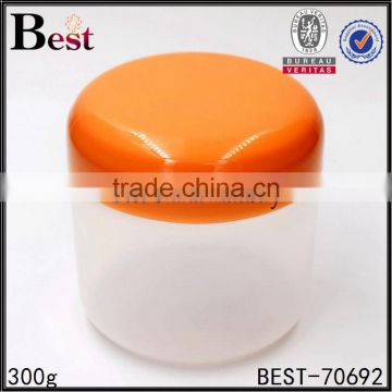 300g plastic cream jar PET plastic cosmetic packaging cream jar with orange cap