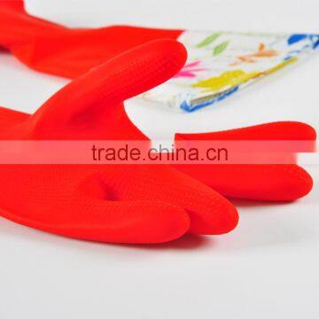 Red Wide Mouth Plus Velvet Long Flower Rubber Gloves Antiskid Household Dishwashing Cleaning Warm Gloves photo-5