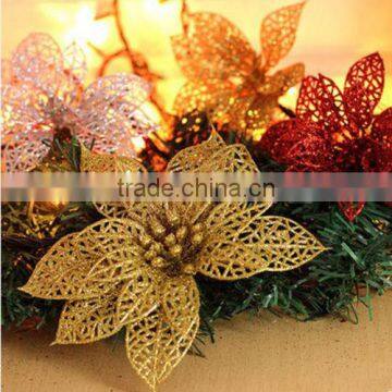 Cheap 6" Glitter Hollow Wedding Party Decor Christmas Flowers Xmas Tree Decorations photo-2