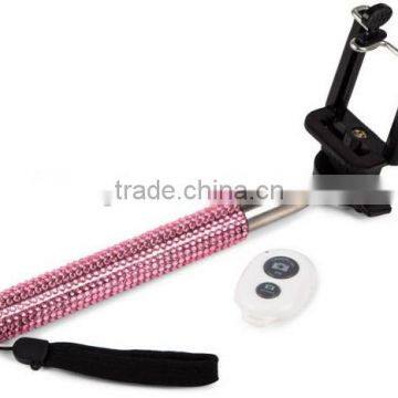 Alibaba China Diamond Rhinestone Bling Cable Take Pole With Bluetooth Shutter Button