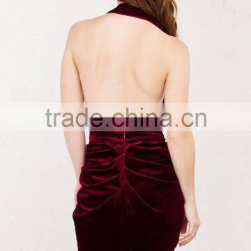 Crossover Ruched Detail Open Back Mature Party Wear Velvet Dress Women Sexy photo-3