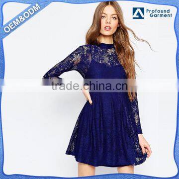 100% Polyester Round neckline Lightweight Babydoll Model Women Sexy Casual Lace Dress