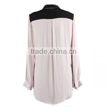 Direct Factory Supply Long Sleeve White Black Contrast Simple Design Elegant Chiffon Blouse for Middle Aged Women photo-4