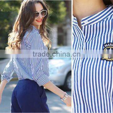 2015 Latest Design High Quality Crop Top Stripe Shirt for Women photo-3