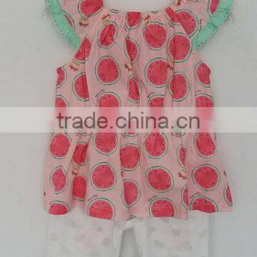 2016 girls summer water melon printed coat and pant 2pcs set