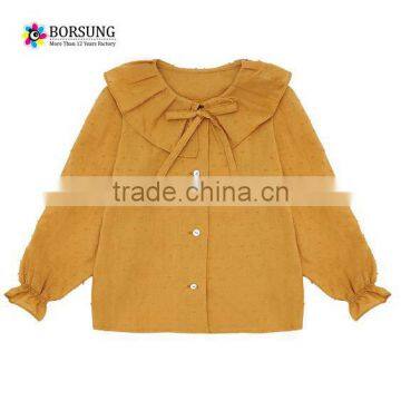 Autumn pure colour latest tops designs children's boutique long sleeve blouse for kids clothing