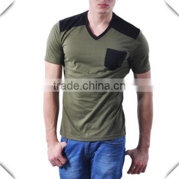 China custom Mens stylish most trendy Euro US UK Standard V Neck T Shirt with chest Pocket slim fit for streetwear wholesale