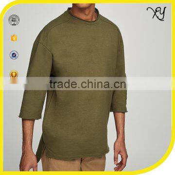 High Quality Men Custom Plain French Terry Crewneck Raw Hem Oversized Sweatshirts With 3/4 Sleeve photo-2