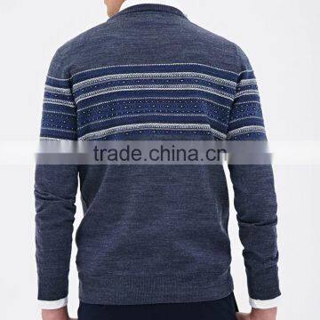 Crew Neck Pullover Blend Custom Geometrical Stripe Pattern Design Men Knit Sweaters photo-3