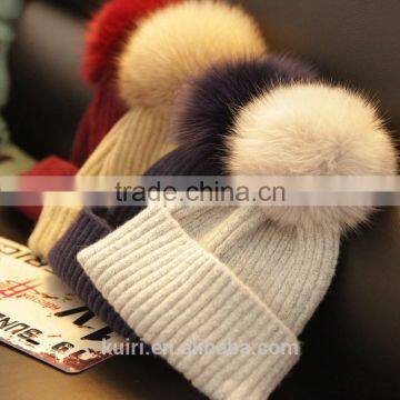 Parent-child Girl Women Genuine Dyeing Raccoon Fur Pompom Winter Hat Beanie Thick Knitted Cap With Fox Pom Ball Lady Children photo-3