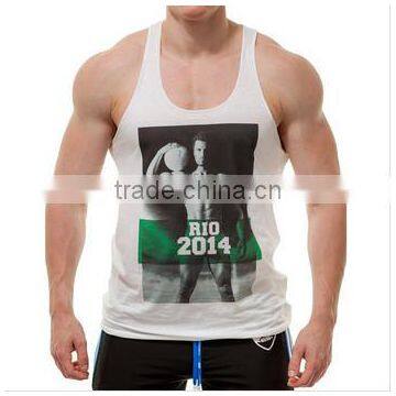 100% cotton printed wholesale bodybuilding mens custom stringer tank top