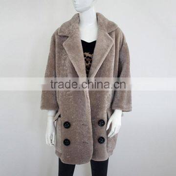 Myfur Genuine Sheep Shearing Fur Coat Pocket Cool-Chic Lady Winter Coat