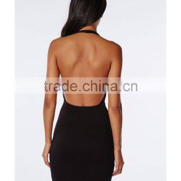 Sexy Deep Plunge Neck Bodycon Fit Dress Designer One Piece Party Dress photo-3