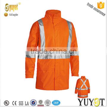 yellow pvc jacket raincoat with reflective stripe